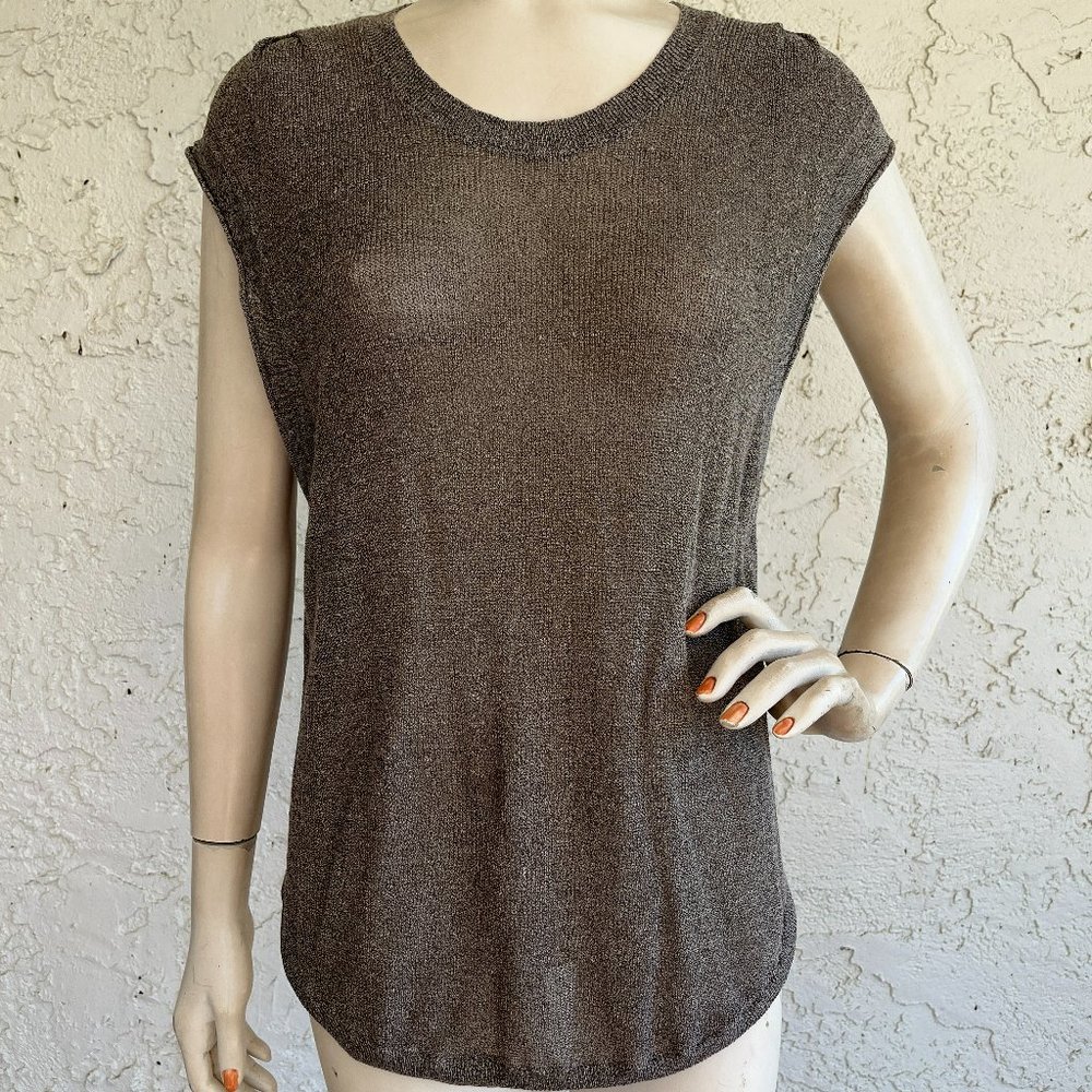 VERONICA BEARD Top Brown Linen Blend Sheer Lightweight Knit Sweater Size L
